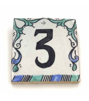 Numero civico piastrella Andalusí verde - Mosaico Nazari - 10 cm - Artigianale - Modello Arkamun