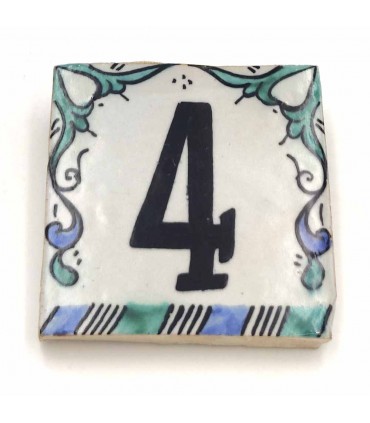 Green Andalusian Tile House Number - Nazari Mosaic - 10 cm - Handmade - Arkamun Model