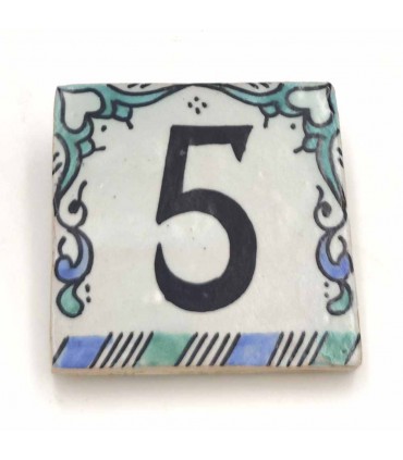 Green Andalusian Tile House Number - Nazari Mosaic - 10 cm - Handmade - Arkamun Model