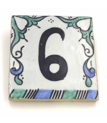 Green Andalusian Tile House Number - Nazari Mosaic - 10 cm - Handmade - Arkamun Model