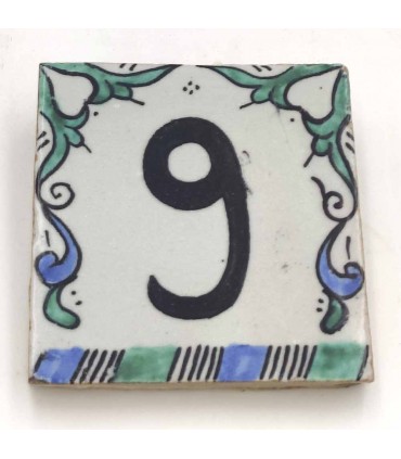 Green Andalusian Tile House Number - Nazari Mosaic - 10 cm - Handmade - Arkamun Model