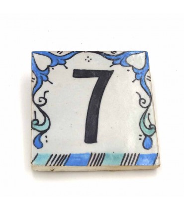 Blue Andalusian Tile House Number - Nazari Mosaic - 10 cm - Handmade - Arkamun Model