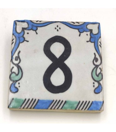 Número da casa em azulejo azul Andalusí - Mosaico Nazari - 10 cm - Artesão - Modelo Arkamun
