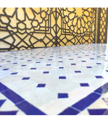 Mesa Mosaico Jardin o Patio Andalusí - Azul y Beige - Artesanía Marroquí - Modelo Nukta