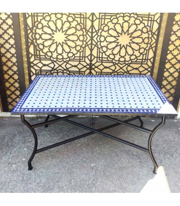 Mesa Mosaico Jardin o Patio Andalusí - Azul y Beige - Artesanía Marroquí - Modelo Nukta