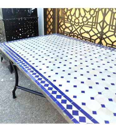Tavolo andaluso a mosaico da giardino o patio - Blu e Beige - Artigianato Marocchino - Modello