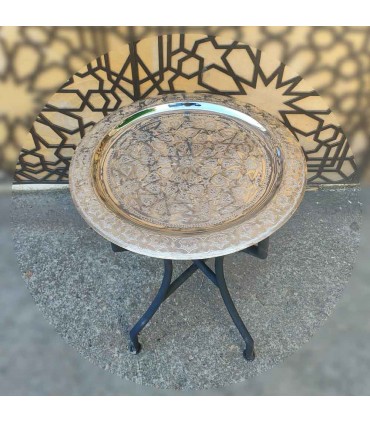 Table Plateau Marocaine En Argent Sculpté Main - Décoration Andalouse - Modèle Sinia