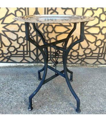 Tavolo con vassoio marocchino in argento intagliato a mano - Decorazione andalusa - Modello Sinia