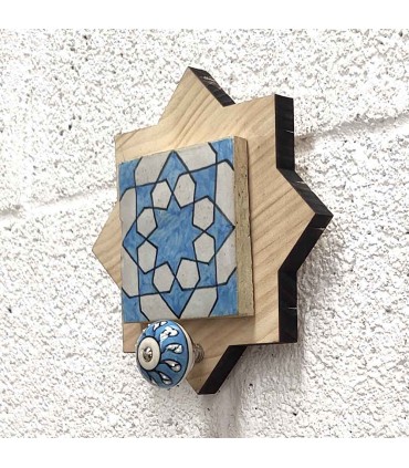 Cabide Cabide Madeira e Azulejo Andaluz - Modelo Nayma