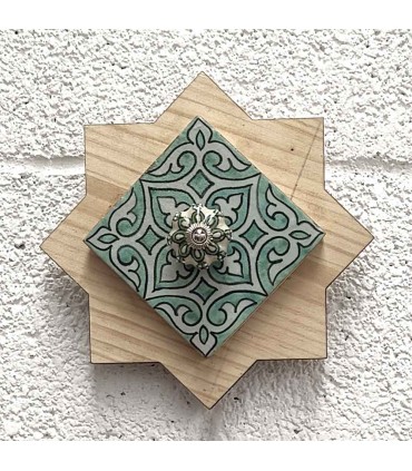 Wooden and Andalusian Tile Coat Rack - Nayma Model