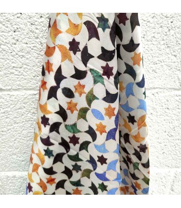 Pañuelo Turbante de Seda - Motivos Geométricos Granadinos - 145 x 65 cm -Modelo Handasiu