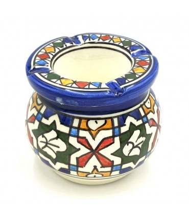 Cendrier à eau en céramique émaillée de Fès - Artisanat marocain multicolore - Modèle Marmada