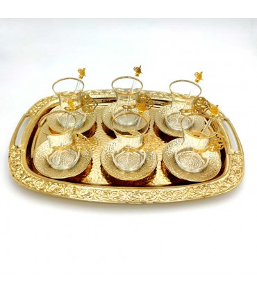 Set Juego de Vasos de Té Turcos con Bandeja Incluida - Decoración Turca Otomana - Modelo - Modelo Dalgic