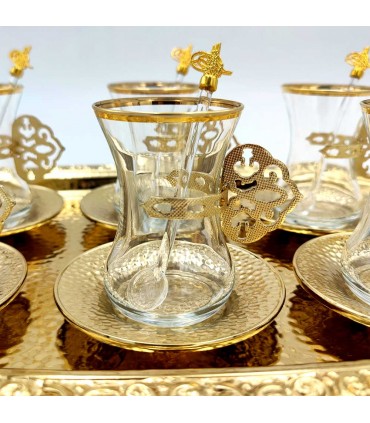 Conjunto de Copos para Chá Turco com Bandeja Incluída - Decoração Turco Otomano - Modelo - Modelo Dalgic