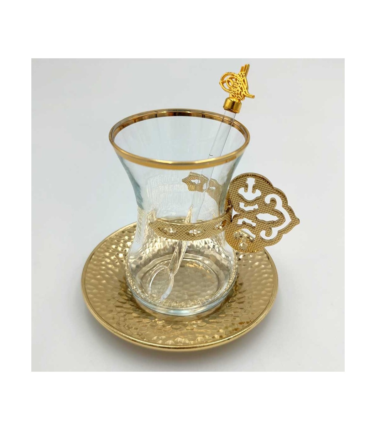 Set De 12 Verres à Thé Turc Topkapi Esma-Sultan - 6 Verres + 6 Soucoupes - Décor Doré