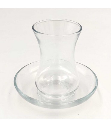 Set of 6 Turkish Tea Glasses + 6 Saucers - Tempered Glass - Ottoman Turkish Decoration- Zujaj Model