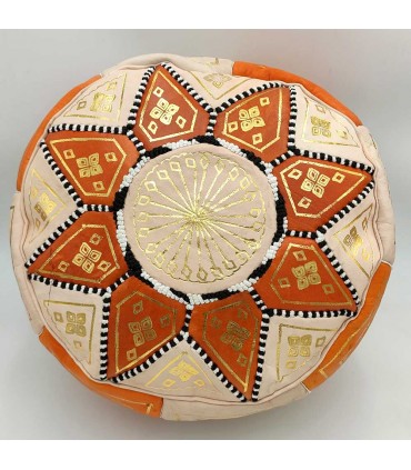 Cuir Puff bicolore - Design en mosaïque arabe - Artisan - Modèle Laun public