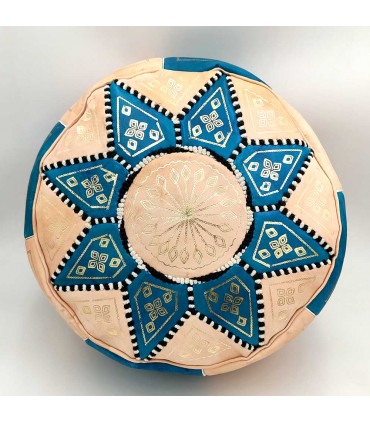 Cuir Puff bicolore - Design en mosaïque arabe - Artisan - Modèle Laun public