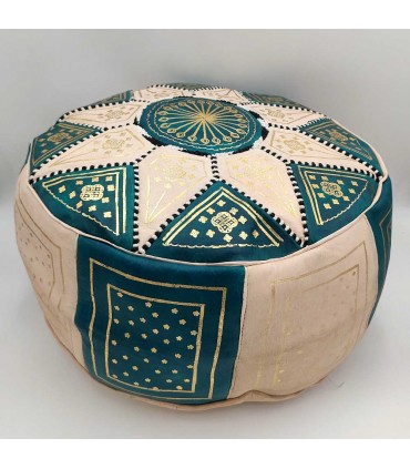 Cuir Puff bicolore - Design en mosaïque arabe - Artisan - Modèle Laun public