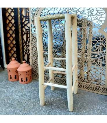 Taburete Artesano Alto para Barra / Cocina Americana - Madera Limonero y Esparto - Modelo Beldiun