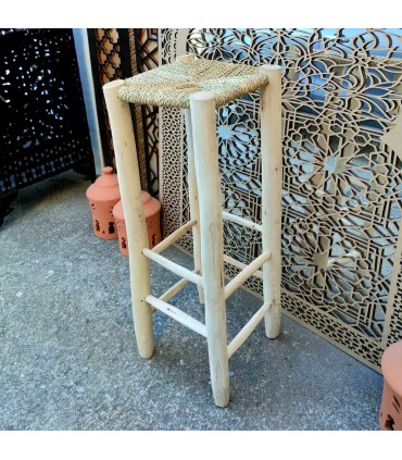 Tabouret Haut Artisan pour Bar / Cuisine Américaine - Citronnier et Esparto - Modèle Beldiun