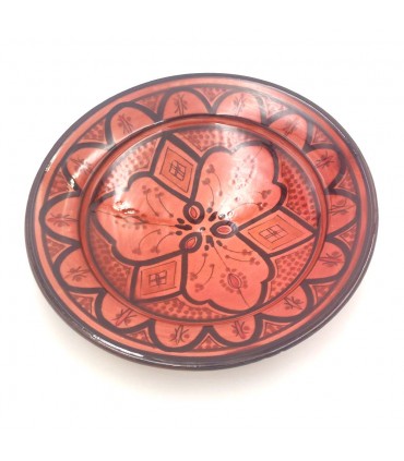 Red Decorative or Table Plate - Andalusian Ceramic Asfi - Moroccan Crafts - Lainun Model