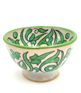 Handcrafted Ceramic Bowl - Coral Green Color - Moroccan Handicraft - Andalusian Floral Design - Tasaluq Model