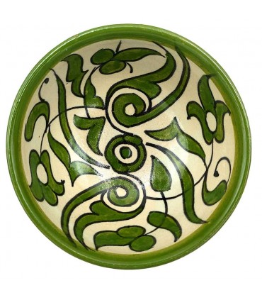 Handcrafted Ceramic Bowl - Olive Green Color - Moroccan Handicraft - Andalusian Floral Design - Tasaluq Model