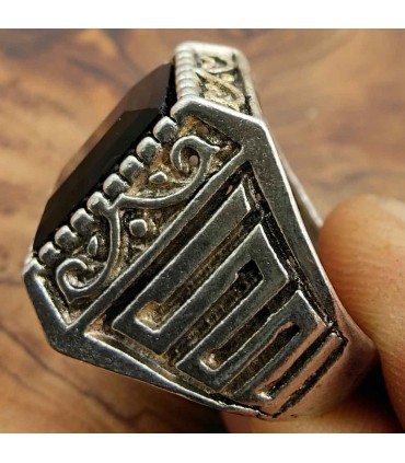 Bague de chevalier en alliage d'acier inoxydable - Style gothique médiéval - Modèle Iznain Aswad