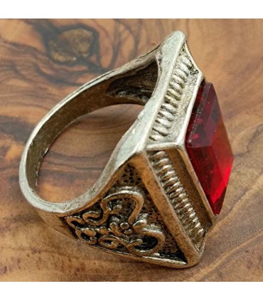 Stainless Steel Alloy Unisex Ring - Red Stone - Medieval Gothic Style - Ashra Ahmar Model