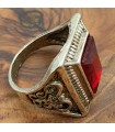 Stainless Steel Alloy Unisex Ring - Red Stone - Medieval Gothic Style - Ashra Ahmar Model