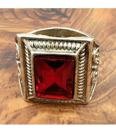 Anillo unisex Aleación Inox - Piedra Roja - Estilo Medieval Gótico - Modelo Ashra Ahmar