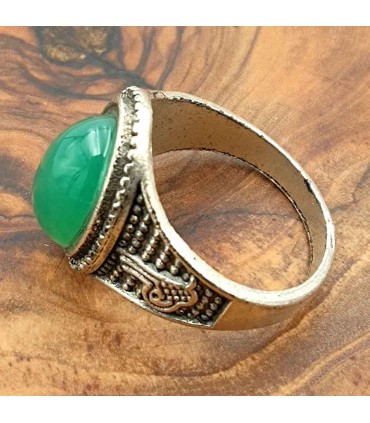 Anillo unisex Aleación Inox - Piedra Verde - Estilo Medieval Gótico - Modelo Ihda Ashra Akhdar