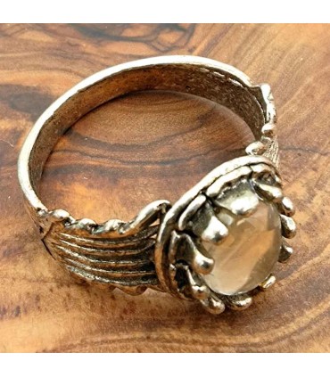 Unisex-Ring Inox-Legierung - durchscheinender Stein - mittelalterlicher gotischer Stil - Izna Ashra Abiad Modell