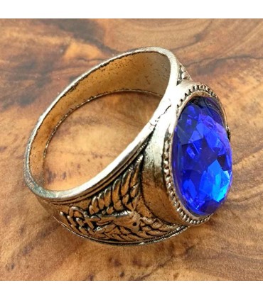 Bague Unisexe Alliage Inox - Pierre Bleue - Style Gothique Médiéval - Modèle Zalaza Ashra Azrak