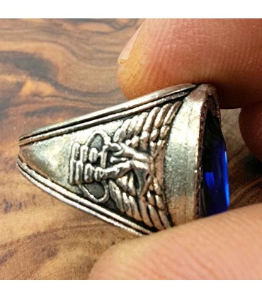 Stainless Steel Alloy Unisex Ring - Blue Stone - Medieval Gothic Style - Zalaza Ashra Azrak Model