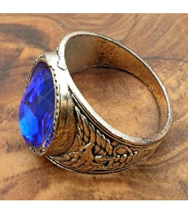 Bague Unisexe Alliage Inox - Pierre Bleue - Style Gothique Médiéval - Modèle Zalaza Ashra Azrak