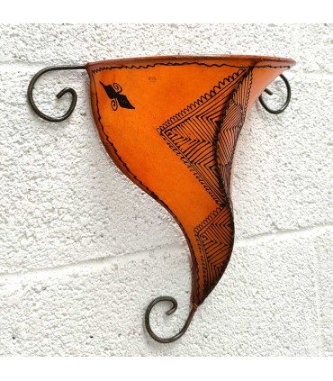 Aplique Abajur em Pele pintado com Henna - Decoração Andaluza - Artesanato Marroquino - Modelo Bortukal