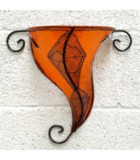 Applica Schermo di Pelle dipinto con Henna - Decorazione Andalusa - Artigianato Marocchino - Modello Bortukal