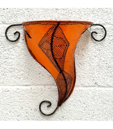 Applica Schermo di Pelle dipinto con Henna - Decorazione Andalusa - Artigianato Marocchino - Modello Bortukal