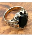 Anello Unisex in Lega Inossidabile - Pietra Nera - Stile Medievale Gotico - Modello Zamania Ashra Aswad