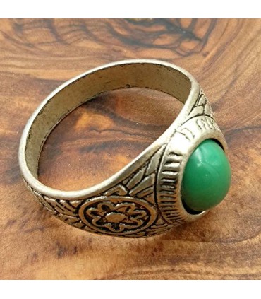 Anillo Unisex Aleación Inox - Piedra Verde - Estilo Medieval Gótico - Modelo Sebaa Ashra Akhdar
