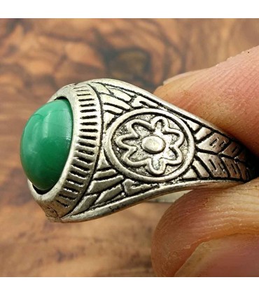 Anillo Unisex Aleación Inox - Piedra Verde - Estilo Medieval Gótico - Modelo Sebaa Ashra Akhdar