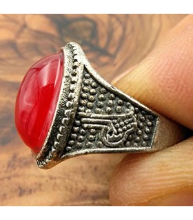 Anello Unisex in Lega Inossidabile - Pietra Rossa - Stile Medievale Gotico - Modello Ashrin Ahmar