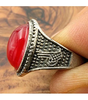 Bague unisexe en alliage d'acier inoxydable - Pierre rouge - Style gothique médiéval - Modèle Ashrin Ahmar