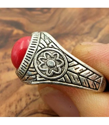Anillo Unisex Aleación Inox - Piedra Roja - Estilo Medieval Gótico - Modelo Wahid Ashrin Ahmar