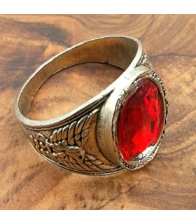 Anello Unisex in Lega Inossidabile - Pietra Rossa - Stile Medievale Gotico - Modello Iznain Ashrin Ahmar