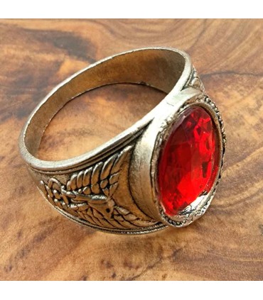 Anello Unisex in Lega Inossidabile - Pietra Rossa - Stile Medievale Gotico - Modello Iznain Ashrin Ahmar