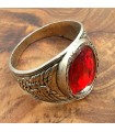 Anello Unisex in Lega Inossidabile - Pietra Rossa - Stile Medievale Gotico - Modello Iznain Ashrin Ahmar
