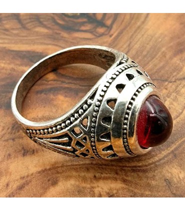 Stainless Steel Alloy Unisex Ring - Red Stone - Medieval Gothic Style - Zalaza Ashrin Ahmar Model